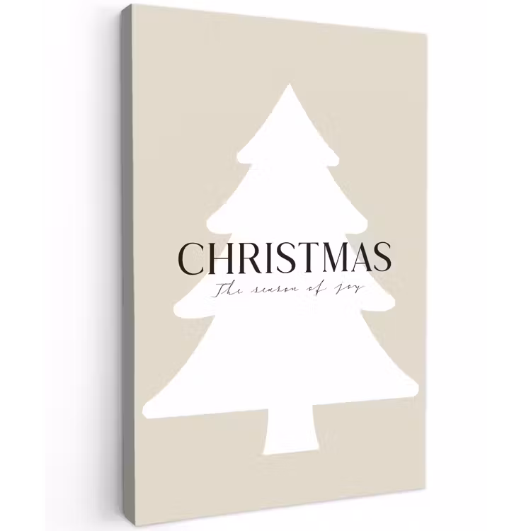 Kerstboom - Japandi - Christmas - Beige Tuinposter op houten frame 2 cm dik klein -3d