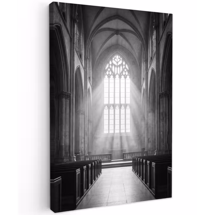 Kerk - Interieur - Lichtstralen - Architectuur - Klassiek Tuinposter op houten frame 2 cm dik klein -3d