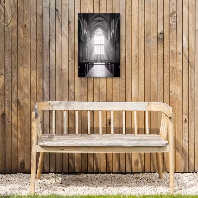 Kerk - Interieur - Lichtstralen - Architectuur - Klassiek Tuinposter op houten frame 2 cm dik klein -sfeer4