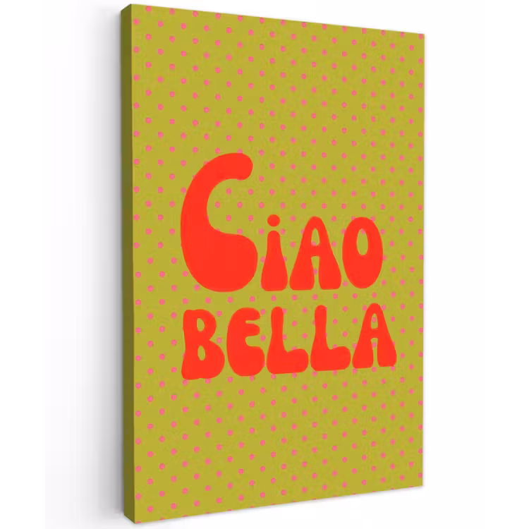Ciao bella - Rood - Groen - Stippen Tuinposter op houten frame 2 cm dik klein -3d