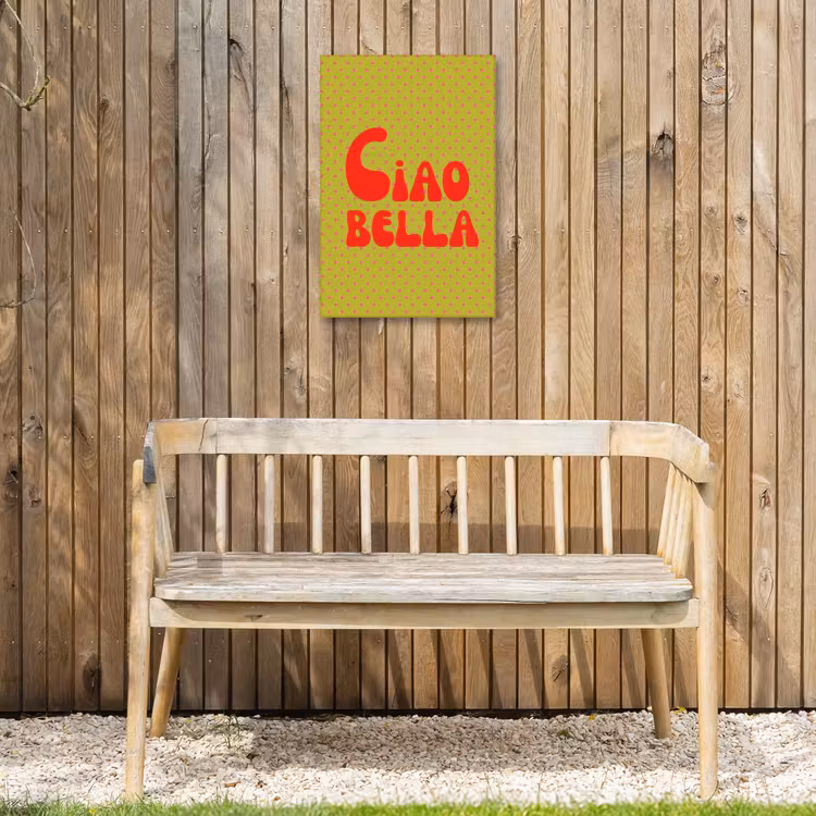 Ciao bella - Rood - Groen - Stippen Tuinposter op houten frame 2 cm dik klein -sfeer4