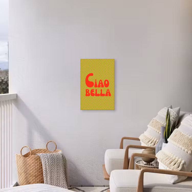 Ciao bella - Rood - Groen - Stippen Tuinposter op houten frame 2 cm dik klein -sfeer1