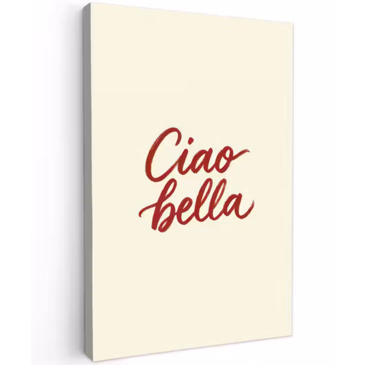 Ciao bella - Rood - Wit - Minimalistisch Tuinposter op houten frame 2 cm dik klein -3d