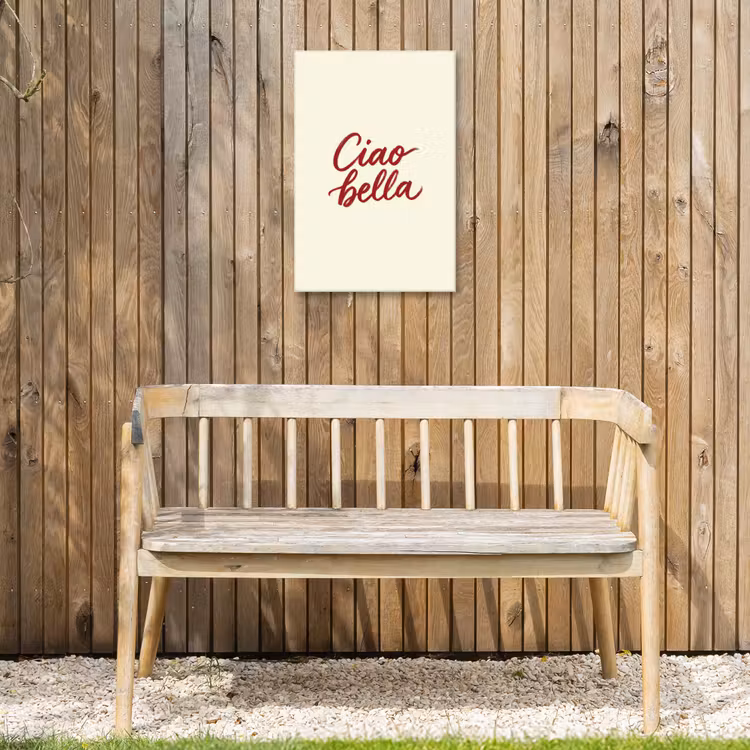 Ciao bella - Rood - Wit - Minimalistisch Tuinposter op houten frame 2 cm dik klein -sfeer4