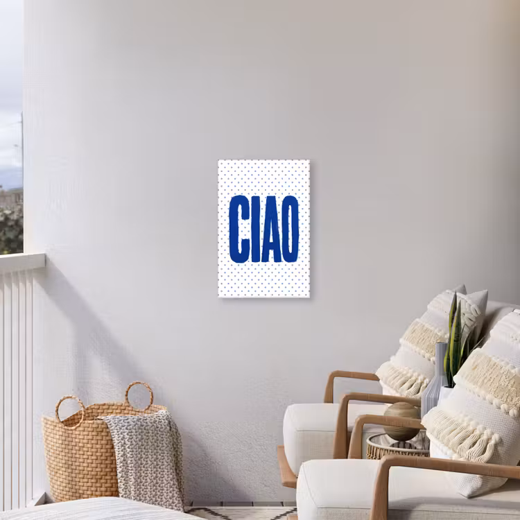 Ciao - Blauw - Stippen Tuinposter op houten frame 2 cm dik klein -sfeer1