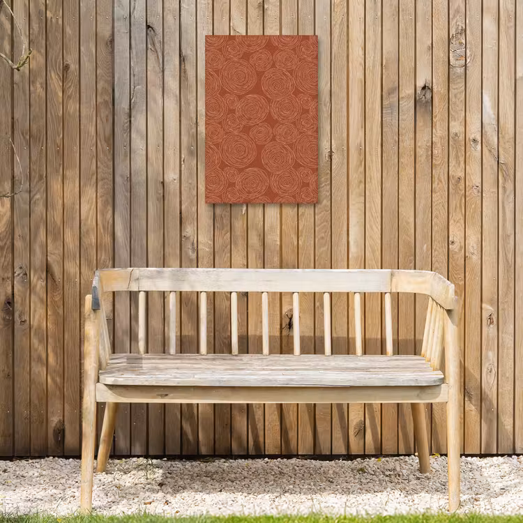 Cirkels - Abstract - Artistiek - Terracotta Tuinposter op houten frame 2 cm dik klein 841 -sfeer4