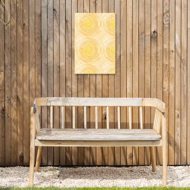 Cirkels - Abstract - Artistiek - Geel Tuinposter op houten frame 2 cm dik klein 841 -sfeer4