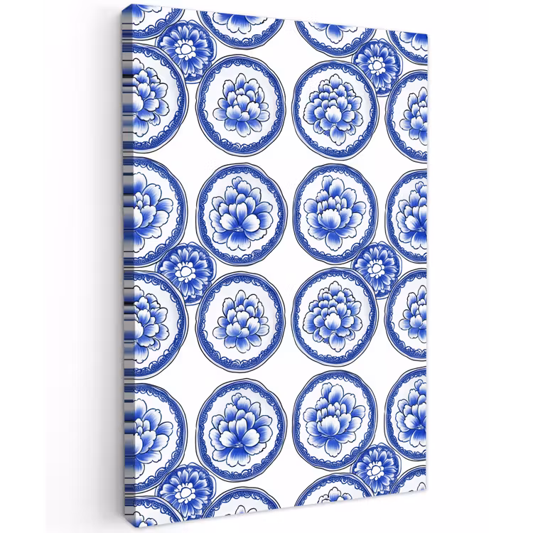 Cirkels - Bloemen - Blauw Tuinposter op houten frame 2 cm dik klein 841 -3d
