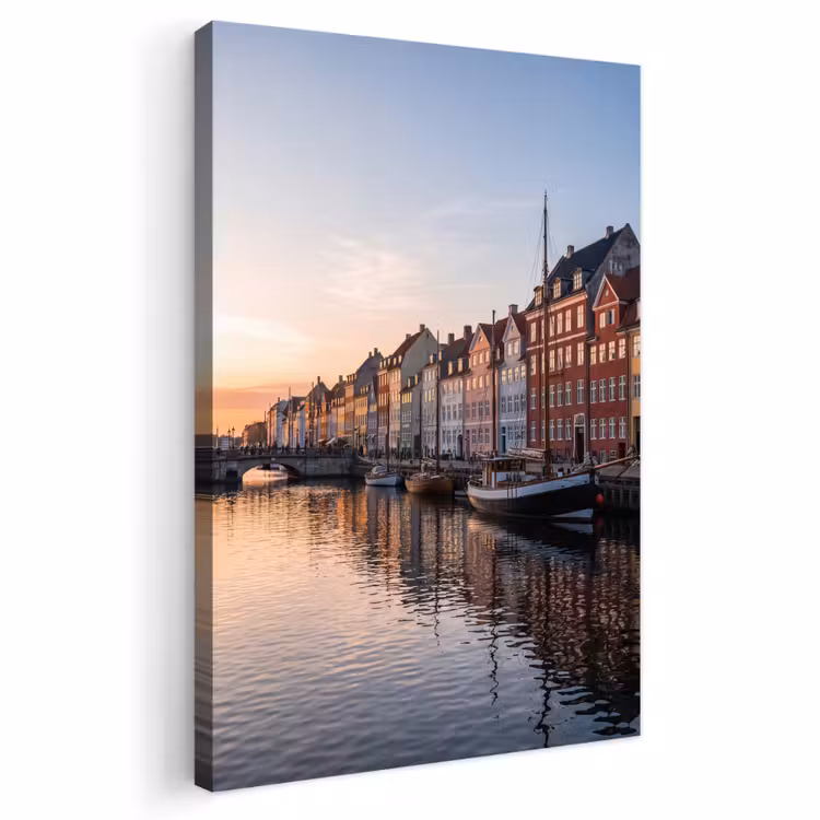 Stad - Gracht - Zonsondergang - Klassiek - Kleurrijk Tuinposter op houten frame 2 cm dik klein -3d