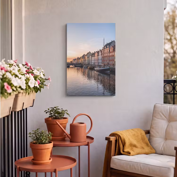 Stad - Gracht - Zonsondergang - Klassiek - Kleurrijk Tuinposter op houten frame 2 cm dik klein -sfeer1