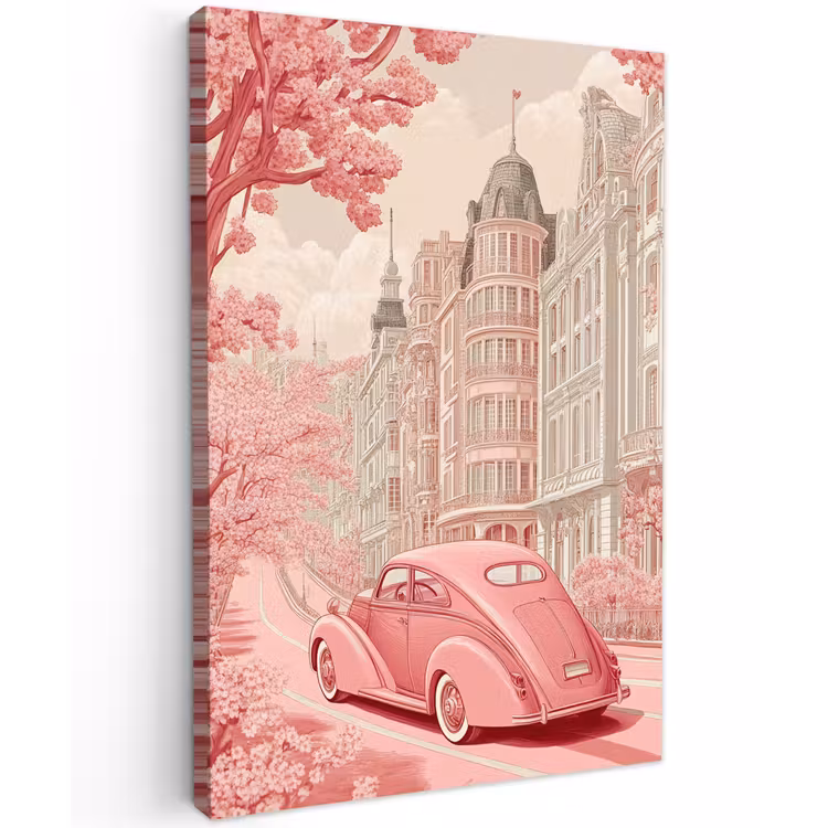 City - Car - Pink Tuinposter op houten frame 2 cm dik klein -3d