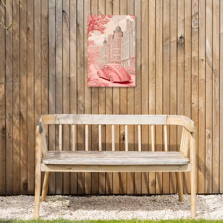 City - Car - Pink Tuinposter op houten frame 2 cm dik klein -sfeer4