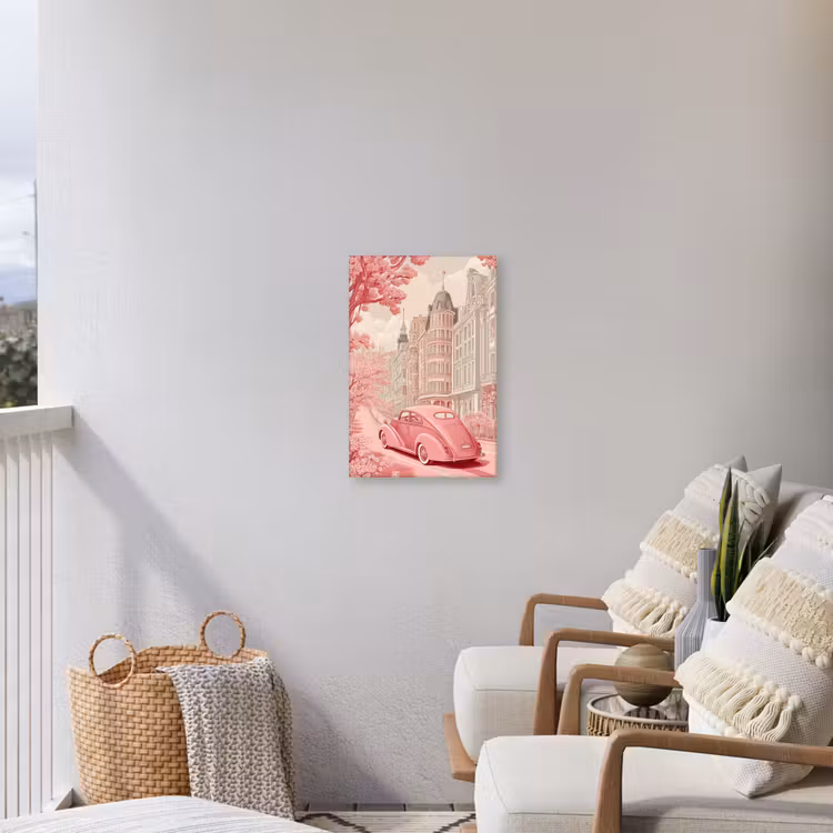 City - Car - Pink Tuinposter op houten frame 2 cm dik klein -sfeer1