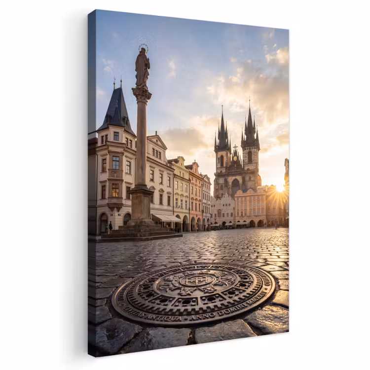 Stad - Praag - Ochtend - Architectuur - Goud Tuinposter op houten frame 2 cm dik klein -3d