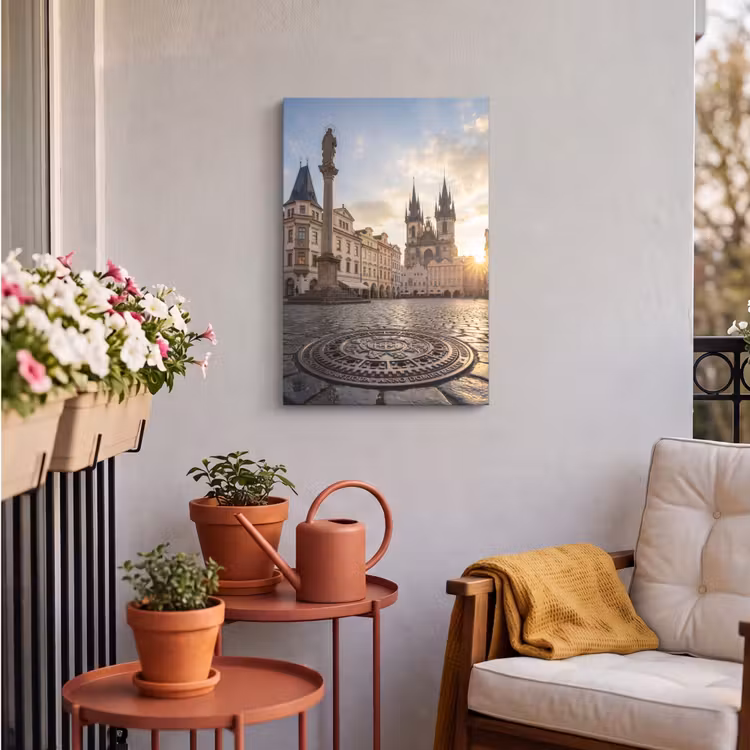 Stad - Praag - Ochtend - Architectuur - Goud Tuinposter op houten frame 2 cm dik klein -sfeer1