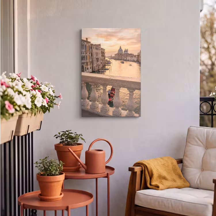 Stad - Venetië - Kanaal - Zonsopgang - Architectuur - Goud Tuinposter op houten frame 2 cm dik klein -sfeer1