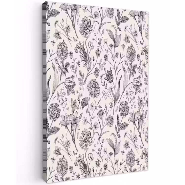 Classic - Black - White - Floral Tuinposter op houten frame 2 cm dik klein 841 -3d