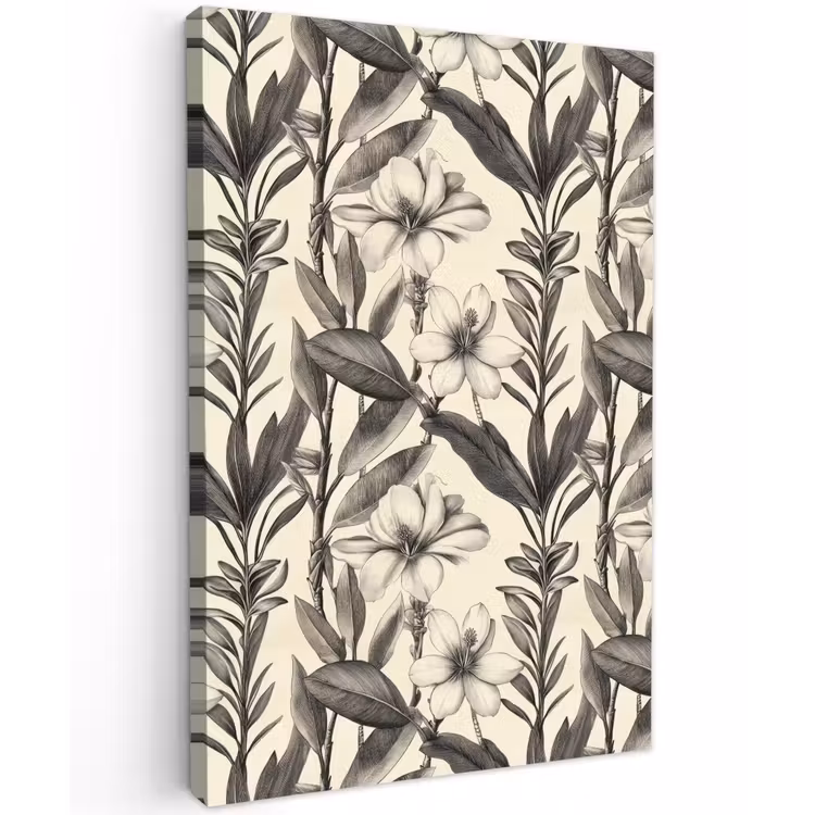 Klassiek - Botanisch - Zwart - Beige Tuinposter op houten frame 2 cm dik klein 841 -3d