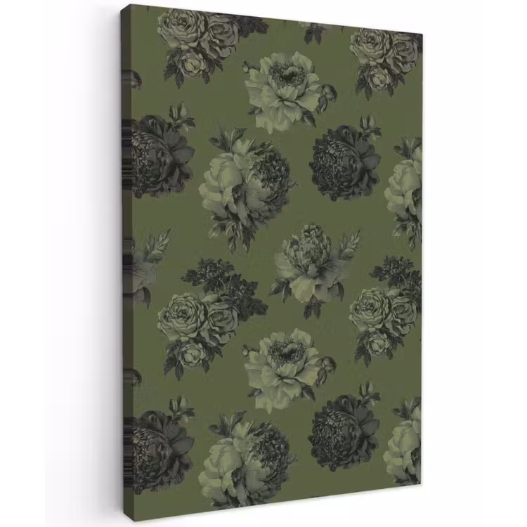 Klassiek - botanisch - olijfgroen - bloemen Tuinposter op houten frame 2 cm dik klein 841 -3d