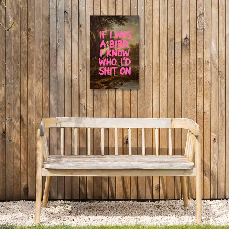 Klassiek - Humor - Roze Tuinposter op houten frame 2 cm dik klein -sfeer4