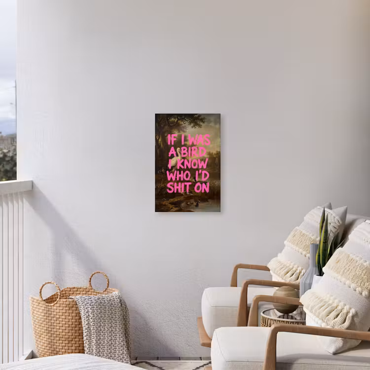 Klassiek - Humor - Roze Tuinposter op houten frame 2 cm dik klein -sfeer1