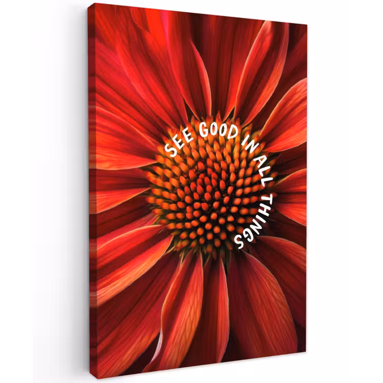 Close up - Bloem - Quote - Rood Tuinposter op houten frame 2 cm dik klein -3d