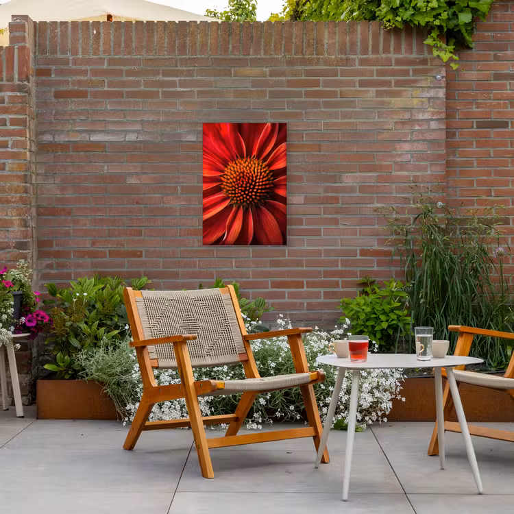 Close up - Bloem- Rood Tuinposter op houten frame 2 cm dik klein -sfeer3