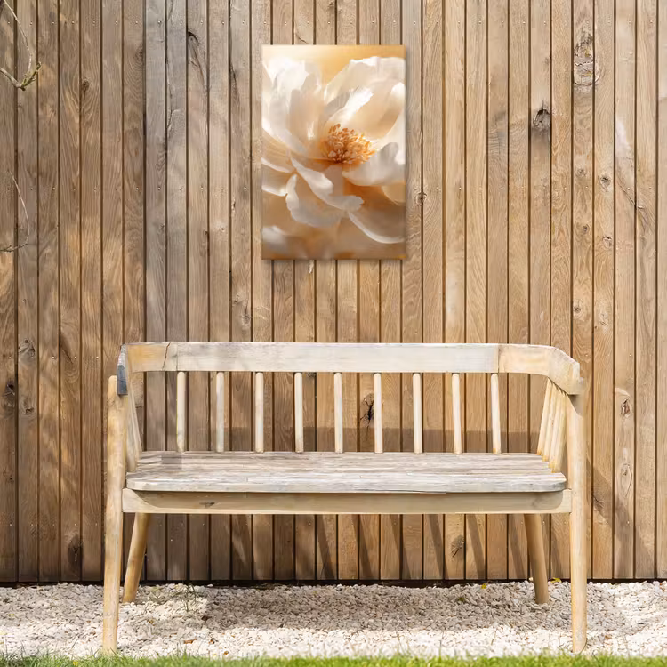 Close up - Pioenroos - Wit Tuinposter op houten frame 2 cm dik klein -sfeer4