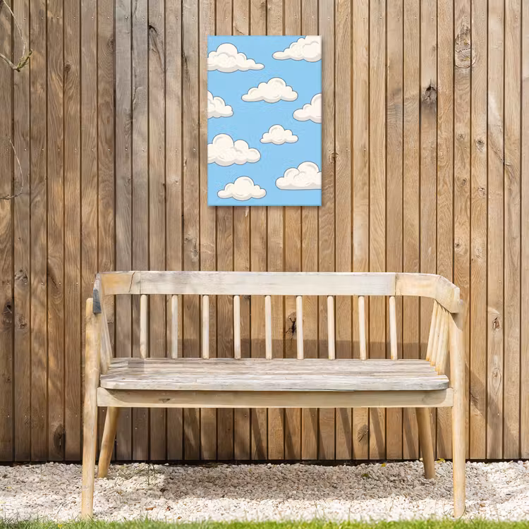 Wolk - Cartoon - Lucht - Blauw - Wit Tuinposter op houten frame 2 cm dik klein -sfeer4