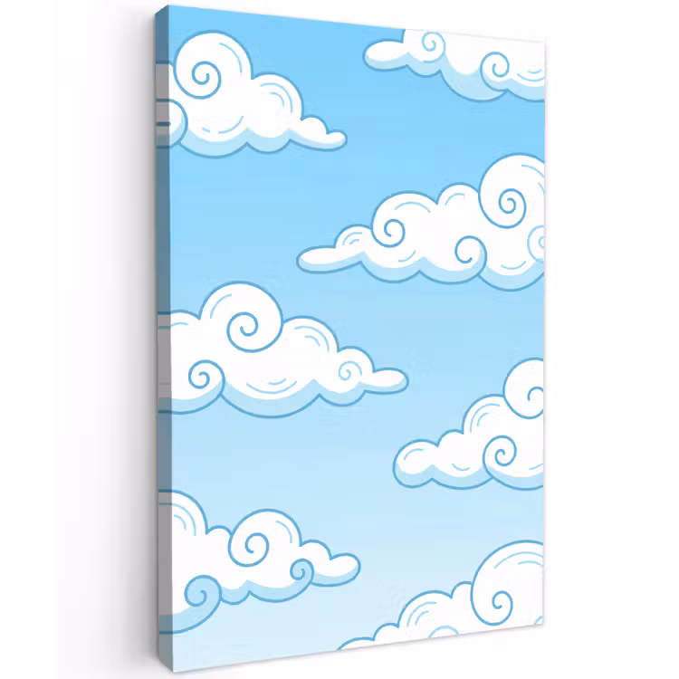 Wolk - Lucht - Cartoon - Blauw - Wit Tuinposter op houten frame 2 cm dik klein -3d