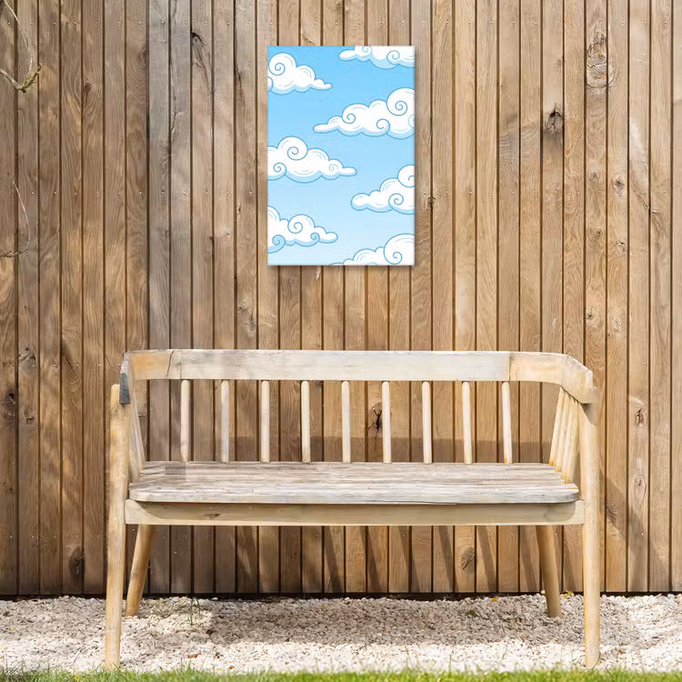 Wolk - Lucht - Cartoon - Blauw - Wit Tuinposter op houten frame 2 cm dik klein -sfeer4