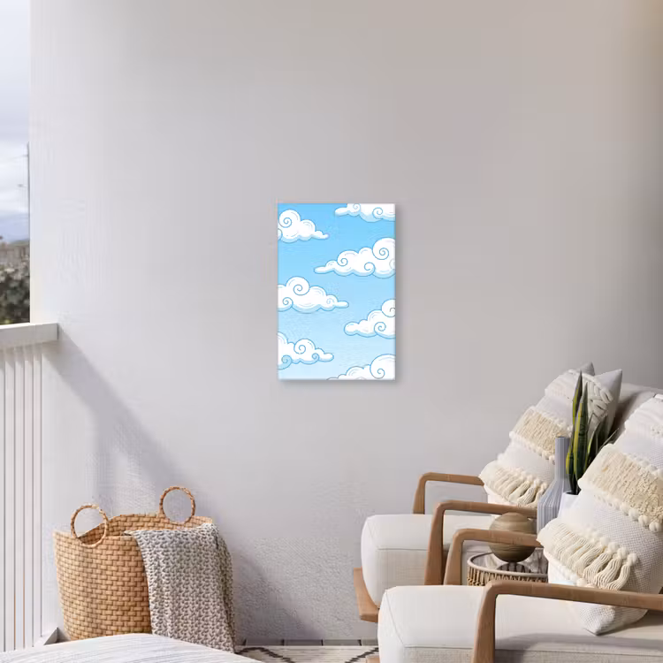 Wolk - Lucht - Cartoon - Blauw - Wit Tuinposter op houten frame 2 cm dik klein -sfeer1