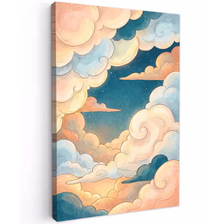 Wolk - Lucht - Natuur - Illustratief - Oranje Tuinposter op houten frame 2 cm dik klein -3d