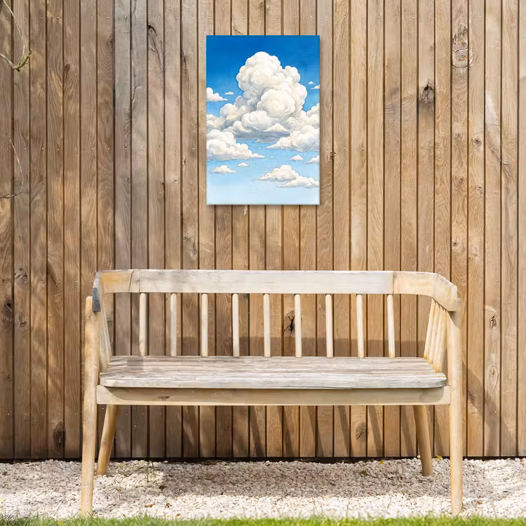 Wolken - Blauwe lucht - Natuur - Modern - Wit Tuinposter op houten frame 2 cm dik klein -sfeer4
