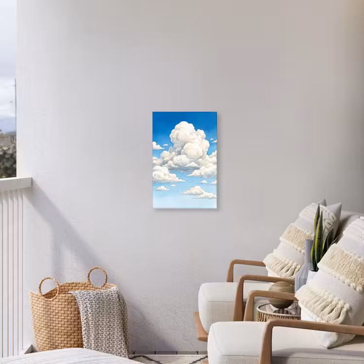 Wolken - Blauwe lucht - Natuur - Modern - Wit Tuinposter op houten frame 2 cm dik klein -sfeer1