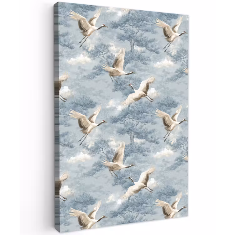 Wolken - Kraanvogels - Blauw Tuinposter op houten frame 2 cm dik klein 841 -3d