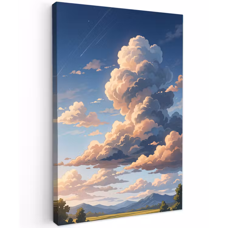 Wolken - Daghemel - Natuur - Illustratie - Oranje Tuinposter op houten frame 2 cm dik klein -3d