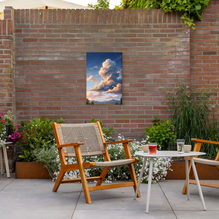 Wolken - Daghemel - Natuur - Illustratie - Oranje Tuinposter op houten frame 2 cm dik klein -sfeer3