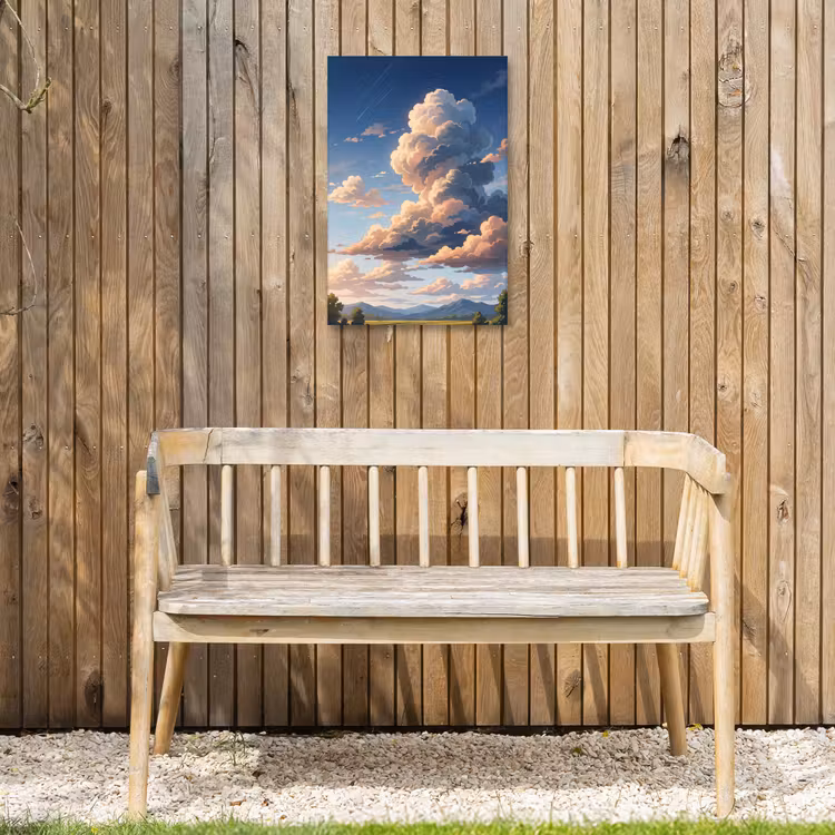 Wolken - Daghemel - Natuur - Illustratie - Oranje Tuinposter op houten frame 2 cm dik klein -sfeer4