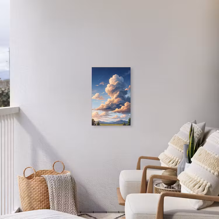Wolken - Daghemel - Natuur - Illustratie - Oranje Tuinposter op houten frame 2 cm dik klein -sfeer1