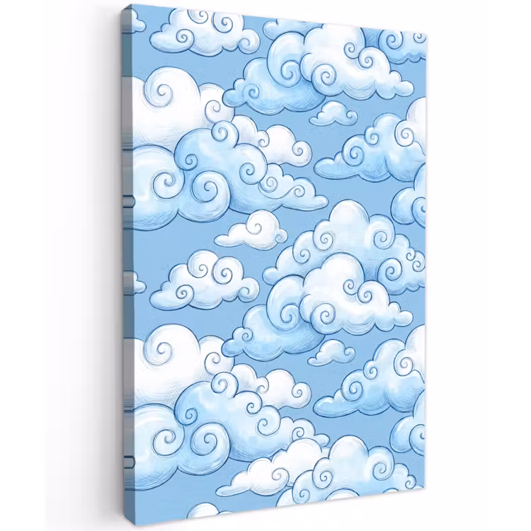 Wolken - Patroon - Hemel - Illustratie - Wit Tuinposter op houten frame 2 cm dik klein -3d