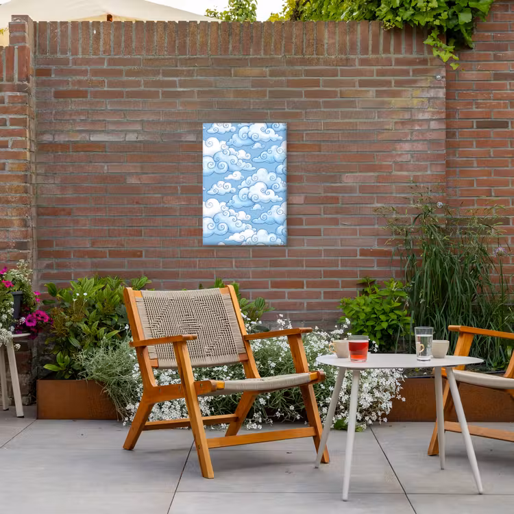 Wolken - Patroon - Hemel - Illustratie - Wit Tuinposter op houten frame 2 cm dik klein -sfeer3