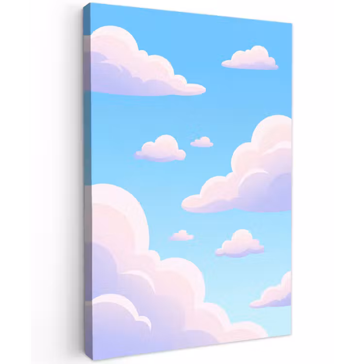 Wolken - Roze - Blauw - Natuur - Modern Tuinposter op houten frame 2 cm dik klein -3d