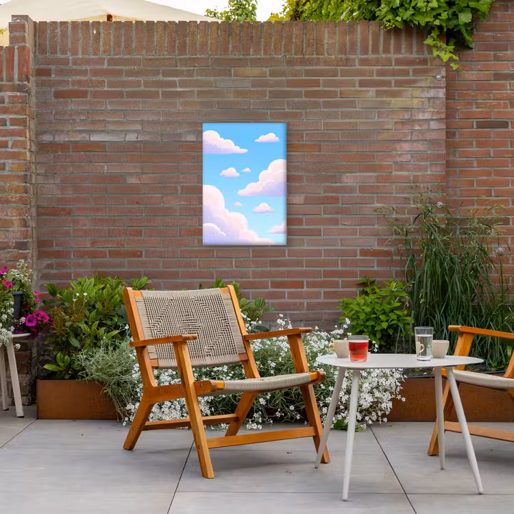 Wolken - Roze - Blauw - Natuur - Modern Tuinposter op houten frame 2 cm dik klein -sfeer3