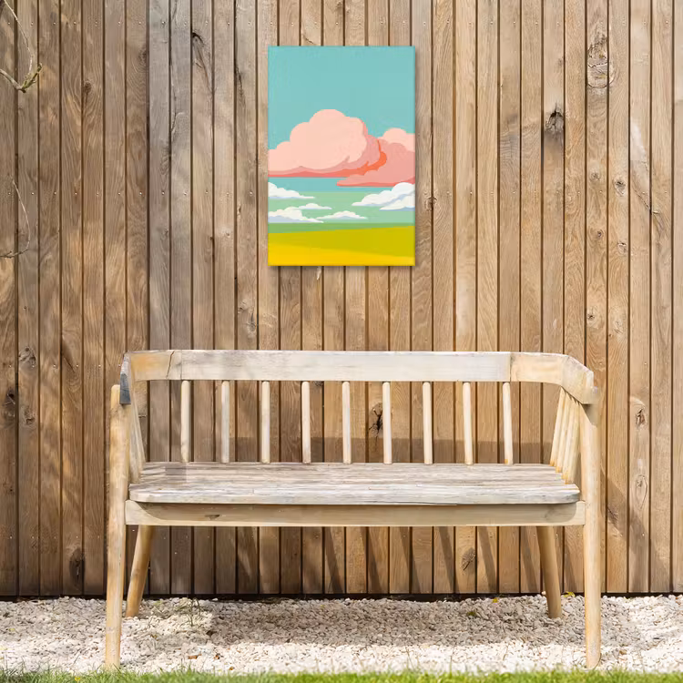 Wolken - Roze - Natuur - Modern - Pastel Tuinposter op houten frame 2 cm dik klein -sfeer4