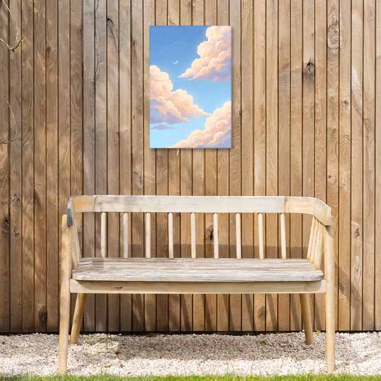 Wolken - Lucht - Natuur - Blauw Tuinposter op houten frame 2 cm dik klein -sfeer4