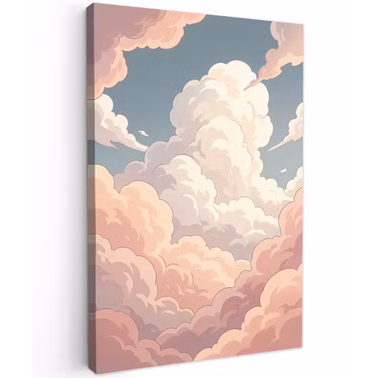 Wolken - Lucht - Natuur - Pastel - Roze Tuinposter op houten frame 2 cm dik klein -3d