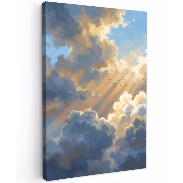 Wolken - Zonnestralen - Natuur - Abstract - Blauw Tuinposter op houten frame 2 cm dik klein -3d
