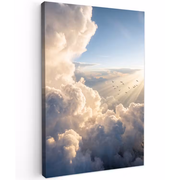 Wolken - Zonnestralen - Natuur - Wit Tuinposter op houten frame 2 cm dik klein -3d