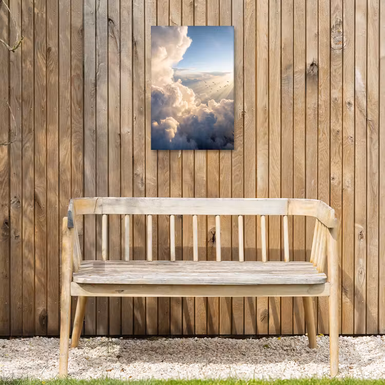 Wolken - Zonnestralen - Natuur - Wit Tuinposter op houten frame 2 cm dik klein -sfeer4